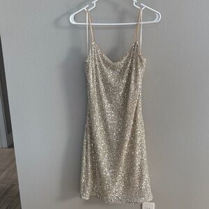 GB girls Gold Sequin Mini Dress with Spaghetti Straps